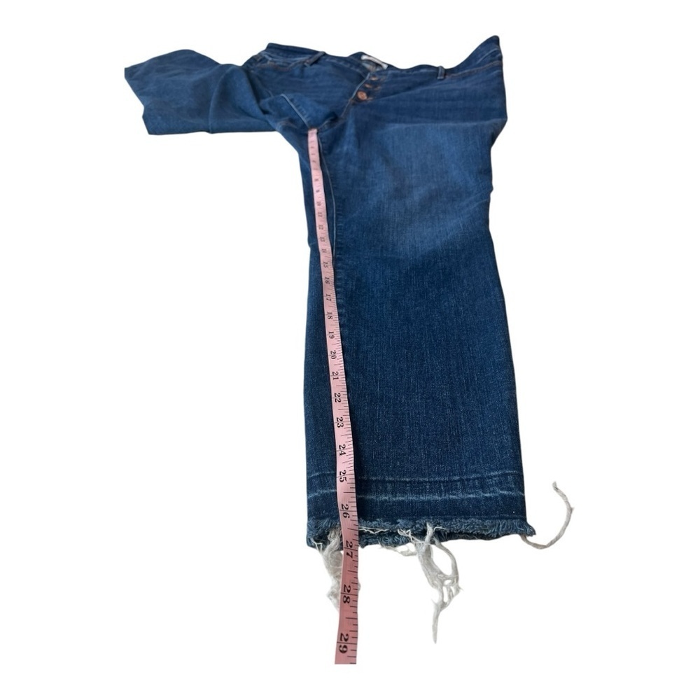 LOFT Plus High Rise Button Front Fray Hem Jeans Authentic Indigo Wash - Picture 12 of 15